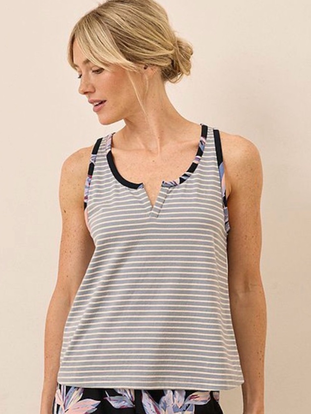 Pact The Staycation Sleeveless Sleep Tank Mixed Floral-Striped